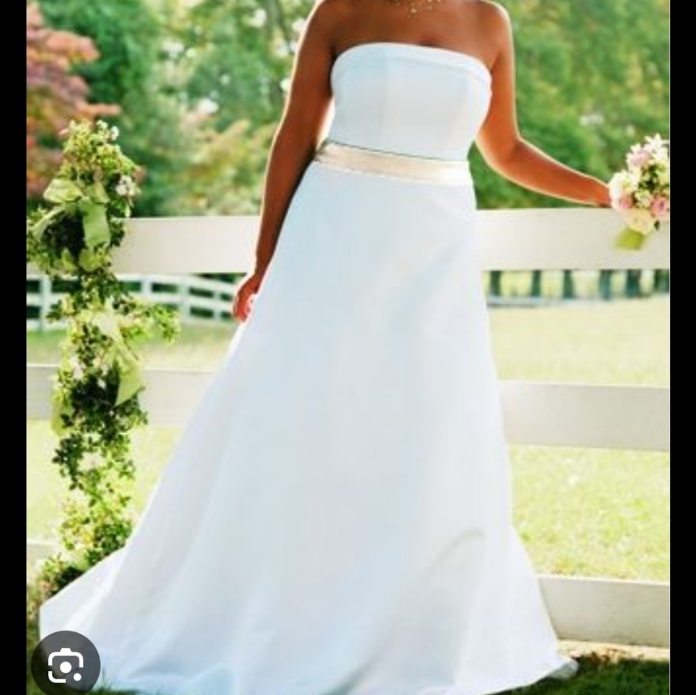 David's Bridal White Strapless A-line Dress